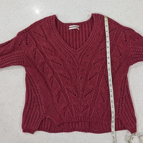 Anthropologie Ramona Cable-Knit Pullover Sweater Berry Alpaca Blend V-Neck XS - Picture 5 of 10